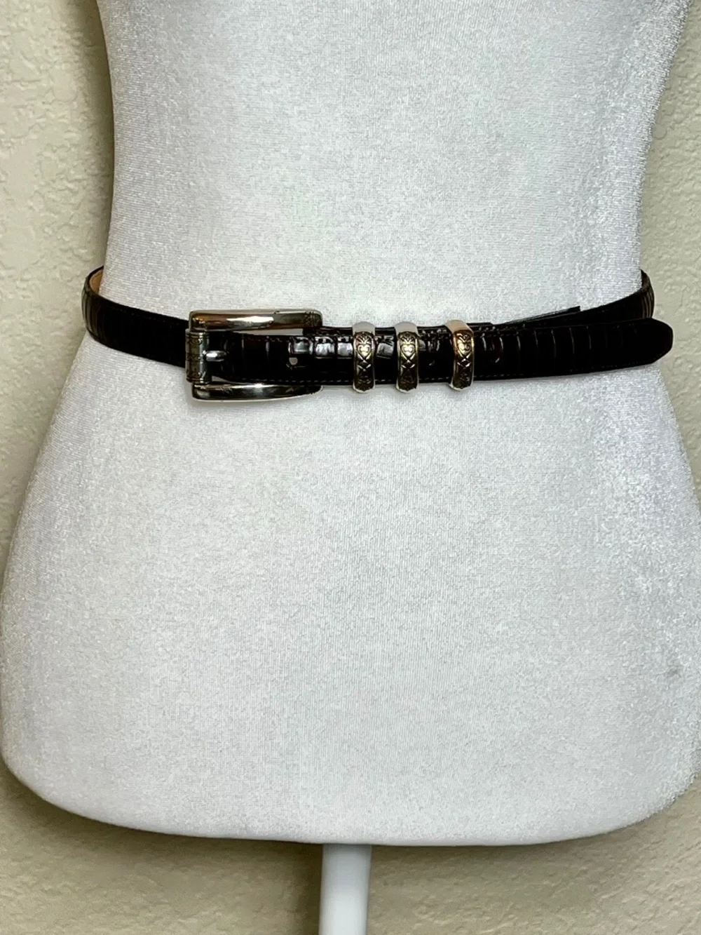 *FIRM PRICE* Brighton Dark Brown Faux Crocodile Leather Embossed Skinny Belt